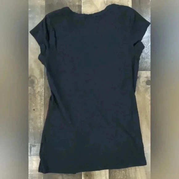 GUESS Jeans Women’s Jet Black T-Shirt with Gold Writing and Gold Sequins - Picture 2 of 11